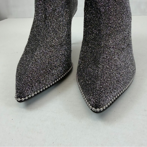 Coach Silver‎ Gray Glitter Stretch Sock Booties Beaded Pointed Toe Heels Size 10 - Picture 3 of 9